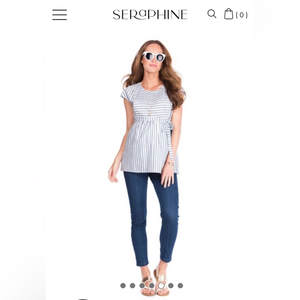 Seraphine Cotton Stripe Maternity & Nursing Top Size